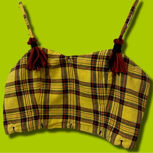 wild fable Tops - Plaid Upcycle Crop Top with Handmade Tassels